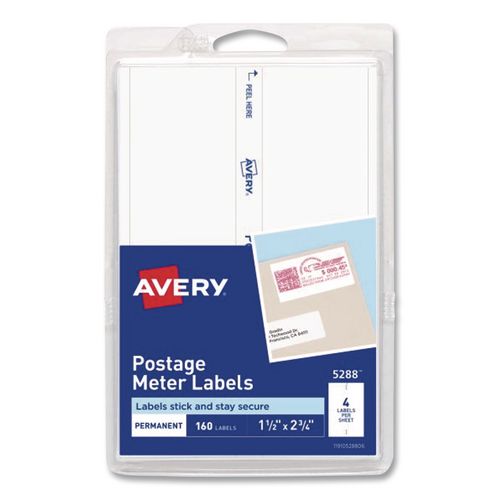 Image of Avery® 05288 Postage Meter Labels For Pitney-Bowes Postage Machines, 1.5 X 2.75, White, 4/sheet, 40 Sheets/pack, (5288)