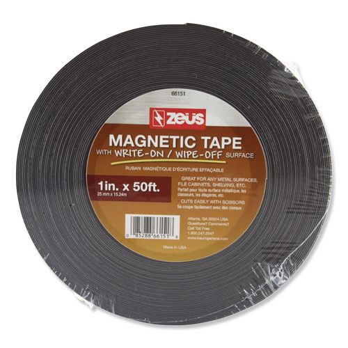 Image of ZEUS® BAU66151 Dry Erase Magnetic Label Tape, 1" x 50 ft, White
