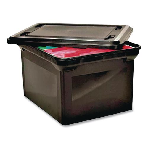 Image of Advantus 34052 File Tote with Lid, Letter/Legal Files, 14.25" x 18" x 10.88", Black