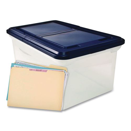 Image of Innovative Storage Designs 55797 Extra-Capacity 28" File Tote, Letter Files, 23.25" X 14.25" X 10.63", Clear/navy
