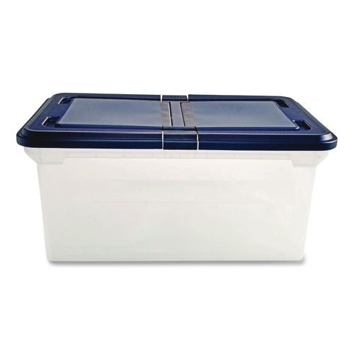 Image of Innovative Storage Designs 55797 Extra-Capacity 28" File Tote, Letter Files, 23.25" X 14.25" X 10.63", Clear/navy