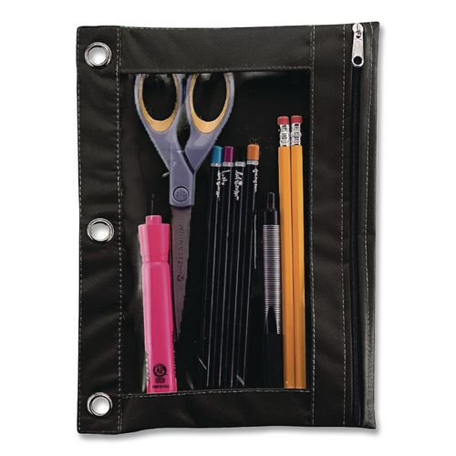 Image of Advantus 67024 Binder Pencil Pouch, 3-Hole Punched, 10" x 7.38", Black/Clear
