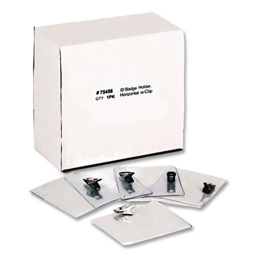 Image of Advantus 75456 ID Badge Holders with Clip, Horizontal, Clear 4.13" x 3.38" Holder, 3.75" x 2.75" Insert, 50/Pack