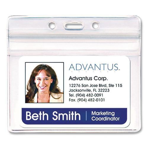 Image of Advantus 75523 Resealable ID Badge Holders, Horizontal Orientation, Transparent Frost 4.13" x 3.75" Holder, 4" x 2.81" Insert, 50/Pack