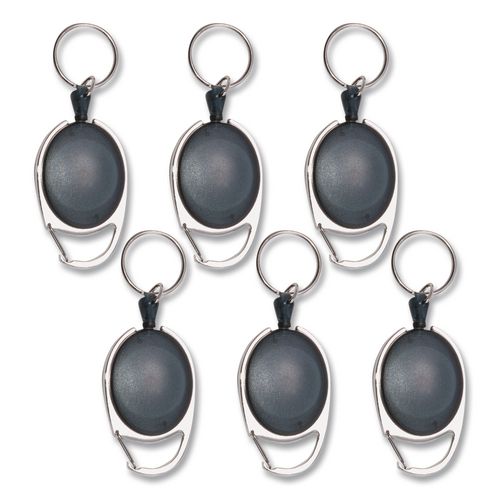 Image of Advantus 75553 Carabiner-Style Retractable Id Card Reel, 30" Extension, Smoke, 6/pack