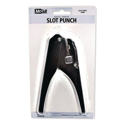 Image of McGill Handheld Badge/slot Punch, 9/16" X 1/8" Horizontal Slot, Black/chrome