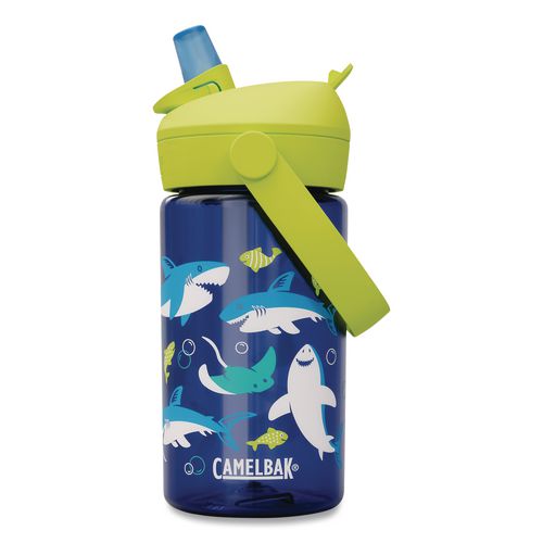 Image of CamelBak® 2860403041 Thrive FlipStraw Plastic Water Bottle, 14 oz, Sharks and Rays Design, Blue/Yellow