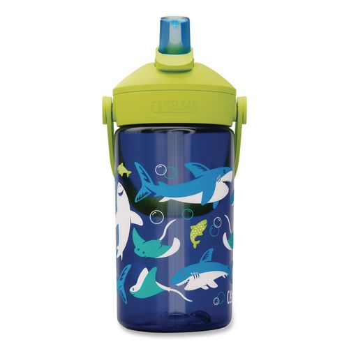 Image of CamelBak® 2860403041 Thrive FlipStraw Plastic Water Bottle, 14 oz, Sharks and Rays Design, Blue/Yellow