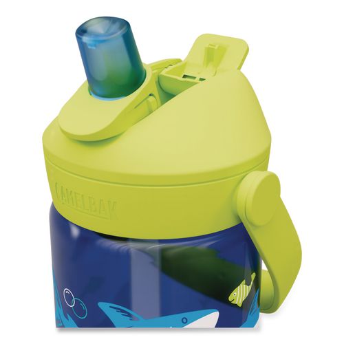 Image of CamelBak® 2860403041 Thrive FlipStraw Plastic Water Bottle, 14 oz, Sharks and Rays Design, Blue/Yellow