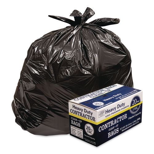 Image of AEP® Industries Inc. 1506754 Heavy-Duty Contractor Clean-Up Bags, 60 Gal, 3 Mil, 32" X 50", Black, 20/carton