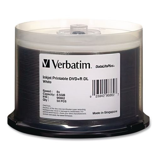 Image of Verbatim® 98319 Dvd+r Dual Layer Printable Recordable Disc, 8.5 Gb, 8x, Spindle, White, 50/pack