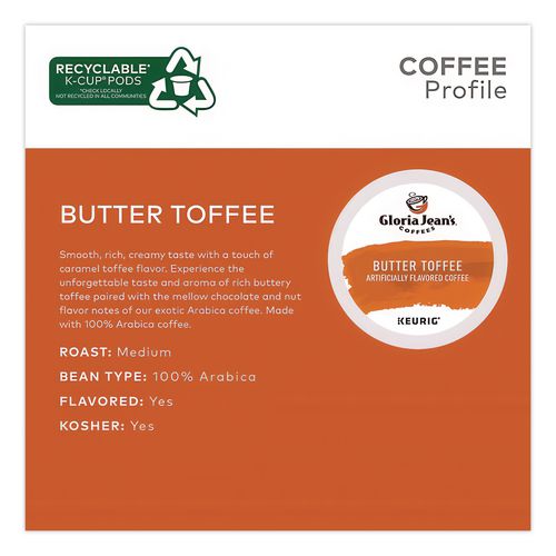 Image of Gloria Jean's® 5000330066 Butter Toffee Coffee K-Cups, 96/carton