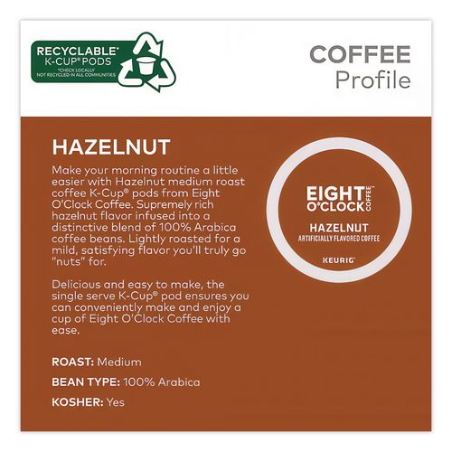 Image of Eight O'Clock 5000359069 Hazelnut Coffee K-Cups, 96/carton