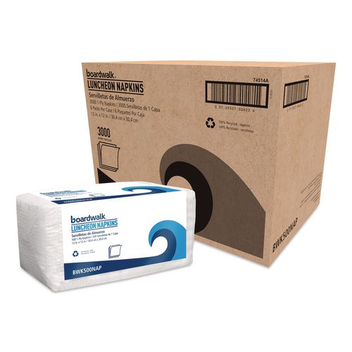 Image of Boardwalk® 4514 1/4-Fold Lunch Napkins, 1-Ply, 12 x 12, White, 500/Pack
