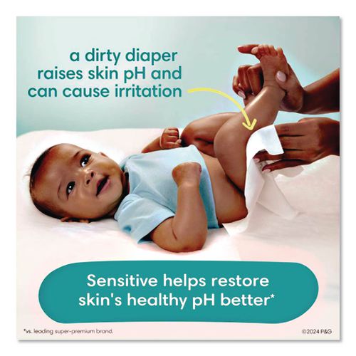 Image of Pampers® 80715533 Sensitive Baby Wipes, 1-Ply, 6.7 x 7, Unscented, White, 84/Pack, 7/Carton