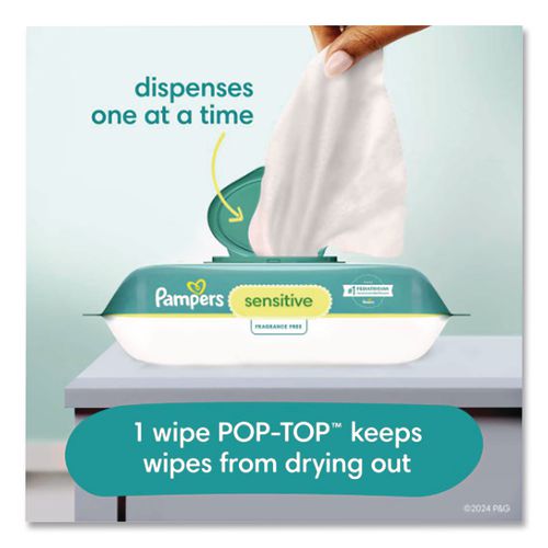 Image of Pampers® 80741436 Sensitive Baby Wipes, 1-Ply, 6.8 x 7, Unscented, White, 56/Pack
