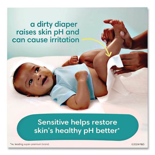 Image of Pampers® 80741436 Sensitive Baby Wipes, 1-Ply, 6.8 x 7, Unscented, White, 56/Pack