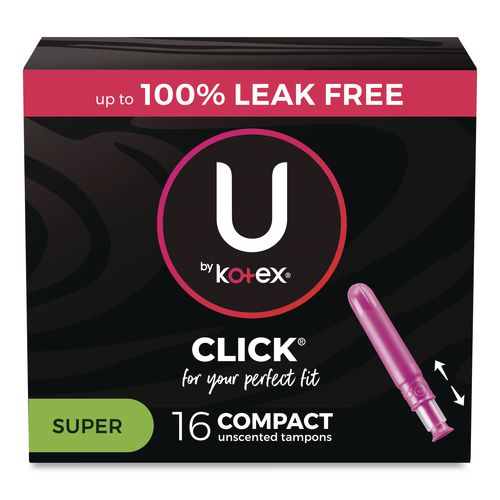 Image of Kotex® 51581 U by Kotex Click Compact Tampons, Super Absorbency, 16/Pack, 8 Packs/Carton