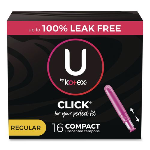 Image of Kotex® 53445 U by Kotex Click Compact Tampons, Regular Absorbency, 16/Pack, 8 Packs/Carton