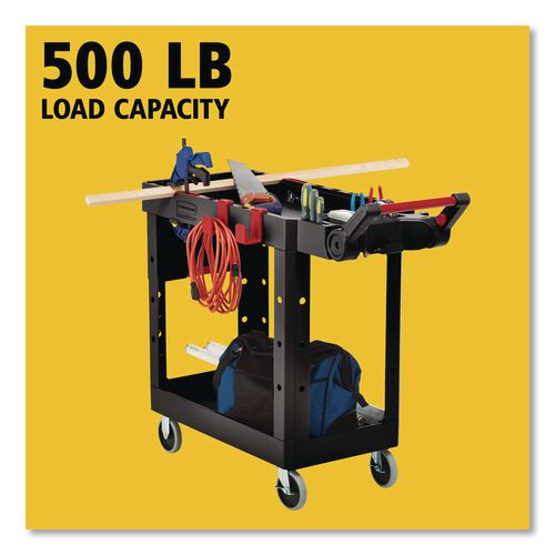 Image of Rubbermaid® Commercial 1997206 Heavy Duty Adaptable Utility Cart, Plastic, 2 Shelves, 500 lb Capacity, 17.8" x 46.2" x 36", Black