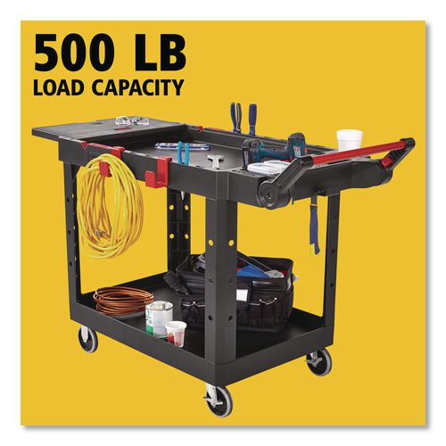 Image of Rubbermaid® Commercial 1997208 Heavy Duty Adaptable Utility Cart, Plastic, 2 Shelves, 500 lb Capacity, 25.2" x 51.5" x 36", Black