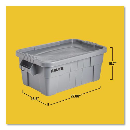 Image of Rubbermaid® Commercial FG9S3000GRAY Brute Tote With Lid, 14 Gal, 27.5" X 16.75" X 10.75", Gray