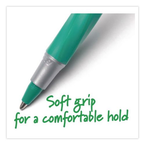 Image of BIC® GSMG11-GRN Round Stic Grip Xtra Comfort Ballpoint Pen, Easy-Glide System, Stick, Medium 1.2 mm, Green Ink, Gray/Green Barrel, Dozen