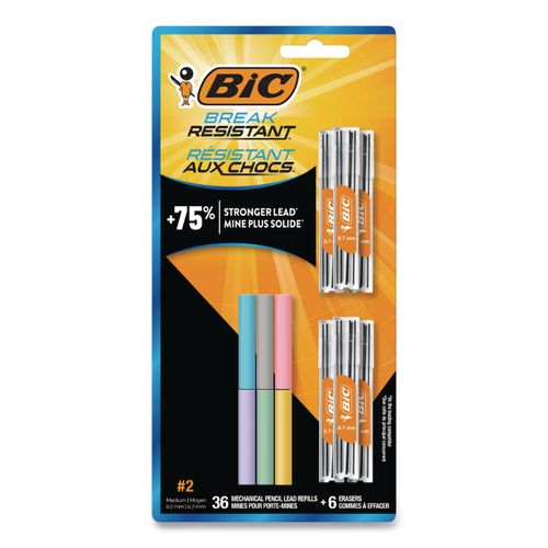 Image of BIC® LMV7PR42-AST Break Resistant Lead Refills, 0.7 mm, HB, Black, 6 Leads/Tube, 6 Tubes/Pack