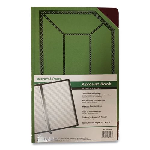 Image of Boorum & PeaseÂ® Account Record Book, Record-Style Rule, Green/black/red Cover, 12.13 X 7.44 Sheets, 500 Sheets/book