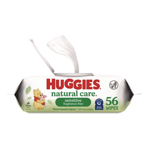 Image of Huggies® 31803 Natural Care Sensitive Baby Wipes, 1-Ply, 3.88 x 6.6, Unscented, White, 56/Pack, 8 Packs/Carton