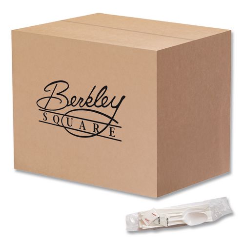 Image of Berkley Square BEP1239-S/P Mediumweight Cutlery Kit, Fork/Knife/Napkin/Pepper/Salt/Spoon, Plastic, White, 250/Carton
