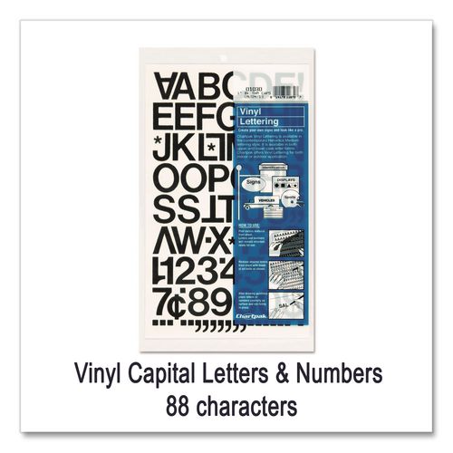 Image of Chartpak® 01030 Press-On Vinyl Self-Adhesive Numbers and Uppercase Letters, 1" Tall, Black Characters, 88/Pack