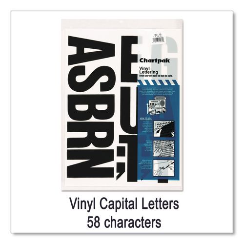 Image of Chartpak® 01175 Press-On Vinyl Self-Adhesive Uppercase Letters, 4" Tall, Black Characters, 58/Pack