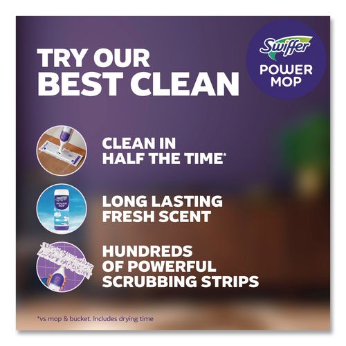 Image of Swiffer® 80714901 PowerMop Starter Kit, 15.4 x 5.3 White/Purple Cloth Head, 26" Silver Aluminum Handle