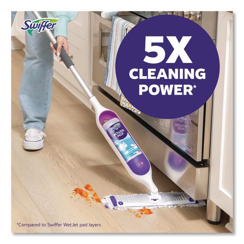 Image of Swiffer® 80714901 PowerMop Starter Kit, 15.4 x 5.3 White/Purple Cloth Head, 26" Silver Aluminum Handle