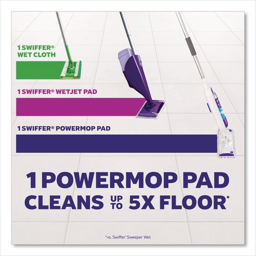 Image of Swiffer® 80714901 PowerMop Starter Kit, 15.4 x 5.3 White/Purple Cloth Head, 26" Silver Aluminum Handle