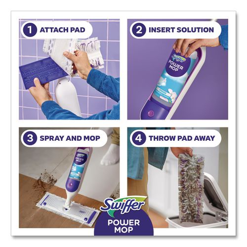 Image of Swiffer® 80714901 PowerMop Starter Kit, 15.4 x 5.3 White/Purple Cloth Head, 26" Silver Aluminum Handle