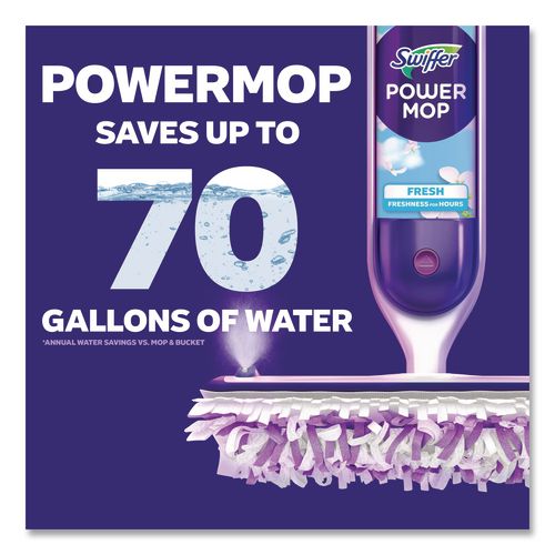 Image of Swiffer® 80714901 PowerMop Starter Kit, 15.4 x 5.3 White/Purple Cloth Head, 26" Silver Aluminum Handle
