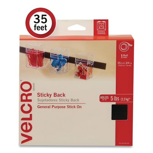 Image of VELCRO® Brand VEL-30168-USA Sticky-Back Fasteners, Removable Adhesive, 0.75" X 35 Ft, Black