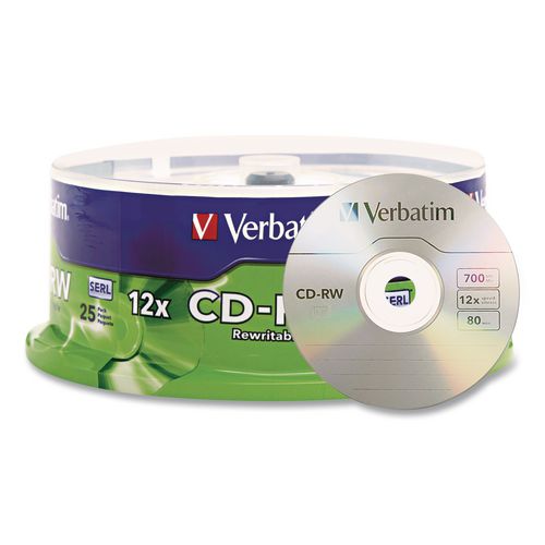 Image of Verbatim® 95155 Cd-Rw Rewritable Disc, 700 Mb/80 Min, 12x, Spindle, Silver, 25/pack