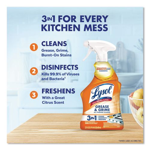 Image of LYSOL® Brand 19200-79556 Kitchen Pro Antibacterial Cleaner, Citrus Scent, 22 Oz Spray Bottle, 9/carton
