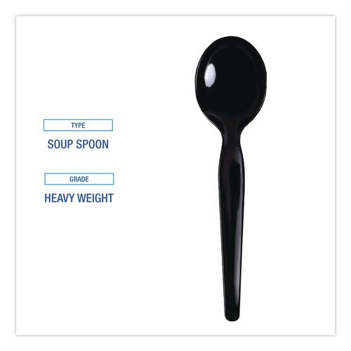 Image of Boardwalk® BWKSOUPHWPSBLA Heavyweight Polystyrene Cutlery, Soup Spoon, Plastic, Black, 1,000/Carton