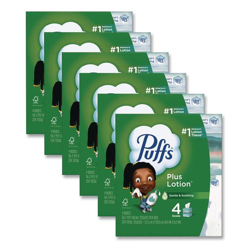 Image of Puffs® 34899 Plus Lotion Facial Tissue, 2-Ply, White, 56 Sheets/Box, 24 Boxes/Carton