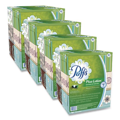 Image of Puffs® 39383 Plus Lotion Facial Tissue, 2-Ply, White, 124 Sheets/box, 6 Boxes/pack, 4 Packs/carton