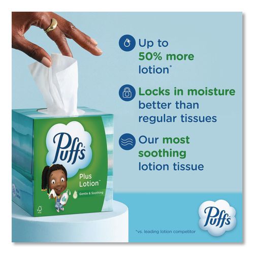 Image of Puffs® 39363BX Plus Lotion Facial Tissue, 2-Ply, White, 124 Sheets/Box, 3 Box/Pack