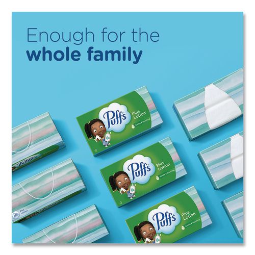 Image of Puffs® 39363BX Plus Lotion Facial Tissue, 2-Ply, White, 124 Sheets/Box, 3 Box/Pack