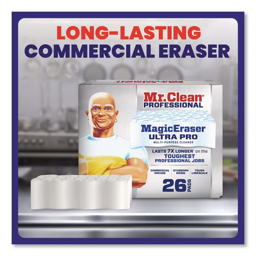 Image of Mr. Clean® PRO 80817272 Magic Eraser Ultra Pro Multi-Purpose Cleaner, 4.72 x 1.38, 2.56" Thick, White, 26/Carton