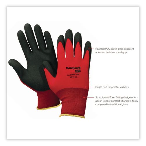 Image of North Safety® NF11/8M NorthFlex Red Foamed PVC Palm Coated Gloves, EN388: 4131, 10" Long, Medium (Size 8), Red/Black, 12 Pairs