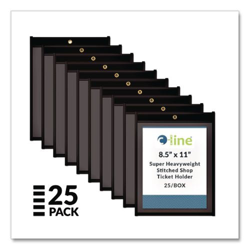 Image of C-Line® 45911 Stitched Shop Ticket Holders, Super Heavy-Duty, 8.5 x 11 Insert, Clear Front, Black Pressboard Back, Black Border, 25/Box