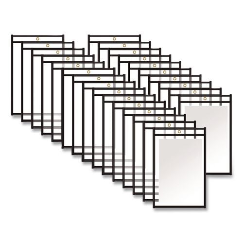 Image of C-Line® 46069 Stitched Shop Ticket Holders, Super Heavy-Duty, Top Load 6 x 9 Insert, Clear Front, Black Border, 25/Box